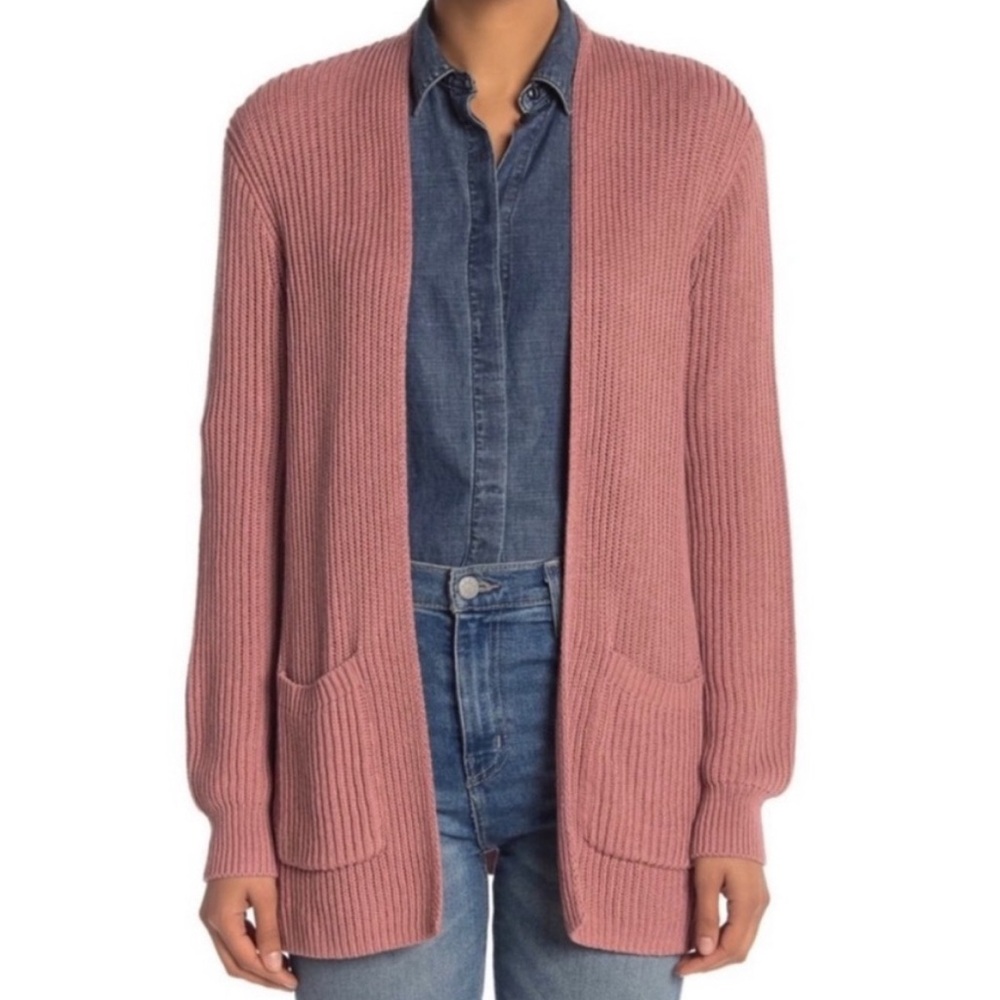 Madewell Medium Ribbed Cardigan Sweater with Pockets Mauve Pink Like New